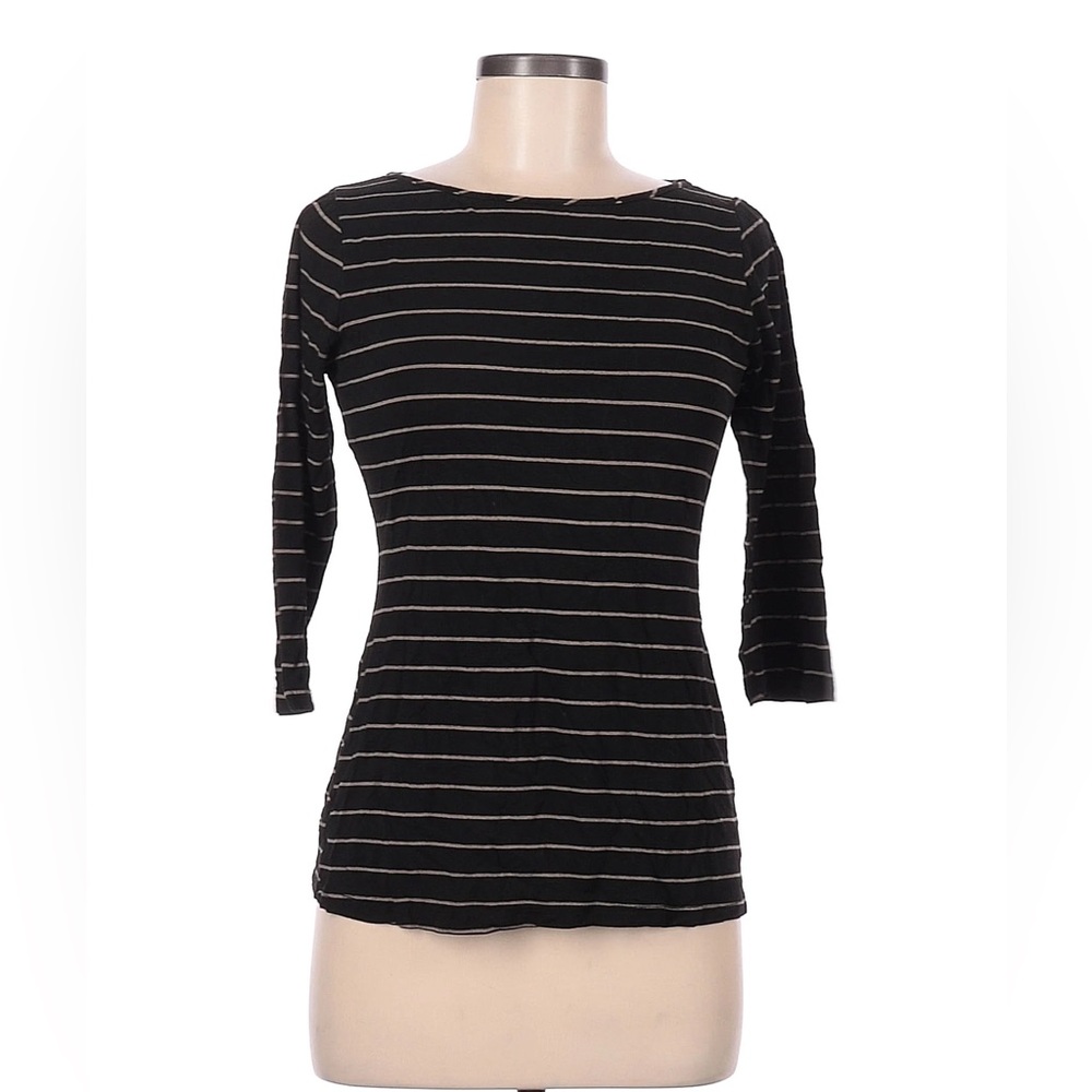 Green Envelope Los Angeles Women's Large Black Gold Striped T-Shirt 3/4 Sleeves